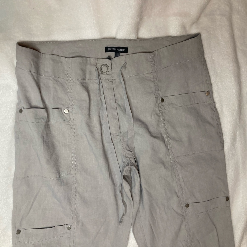 EILEEN FISHER Pants 8 Linen Blend Cargo Utility Cropped Capri Gray Neutral - Picture 4 of 6